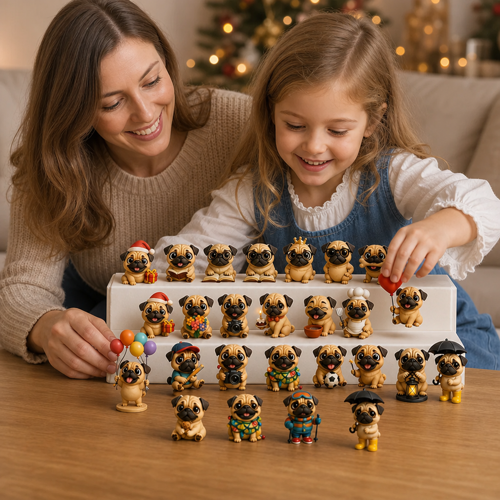 24-Tage Mops-Adventskalender mit Überraschungsfiguren