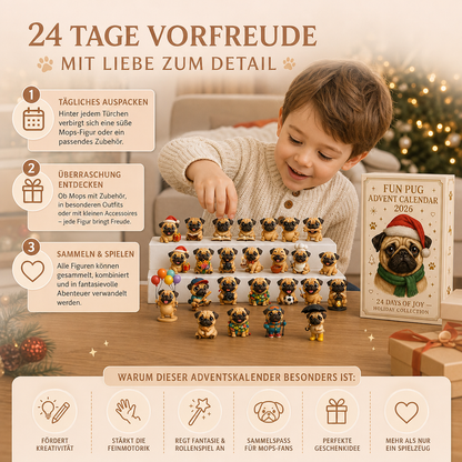 24-Tage Mops-Adventskalender mit Überraschungsfiguren