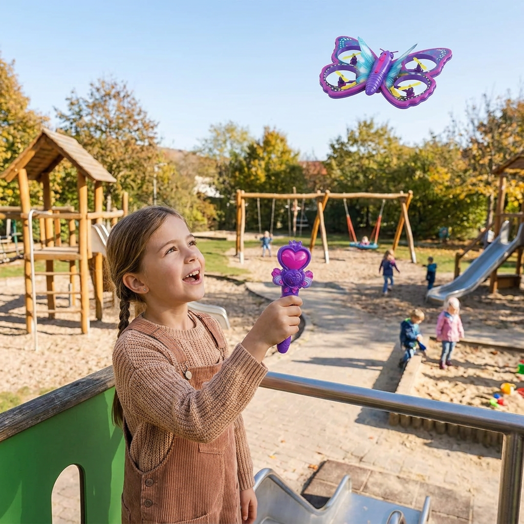 Magisches leuchtendes Schmetterlings-Quadcopter-Spielzeug mit Zauberstab-Steuerung