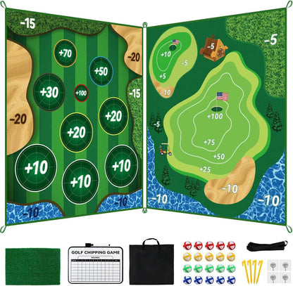 Klebendes 2in1 Golf Trainings- & Spielset – Indoor & Outdoor Abschlagmatte mit Zielwand & Schläger