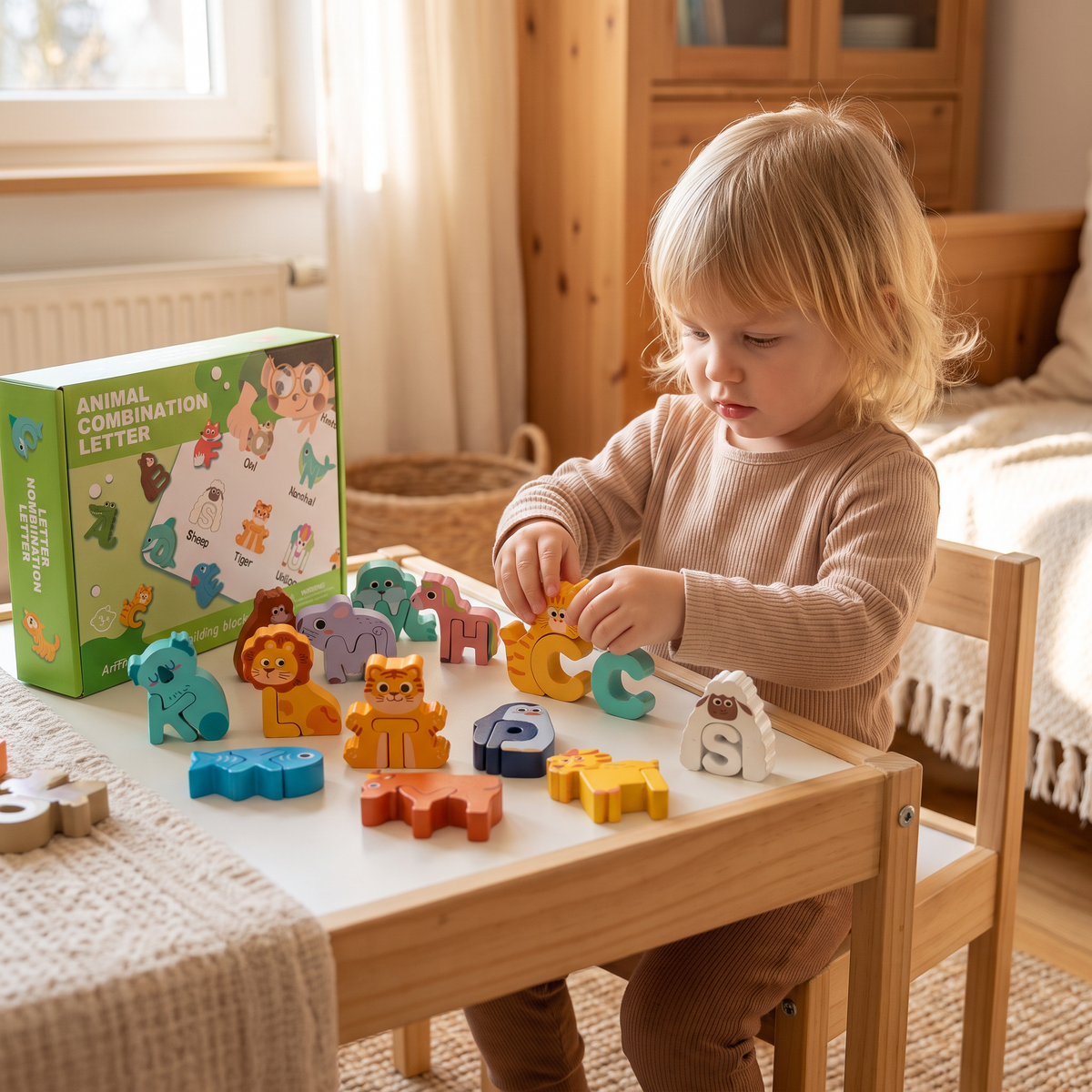 52-teiliges Montessori-3D-Alphabet-Bausteinset