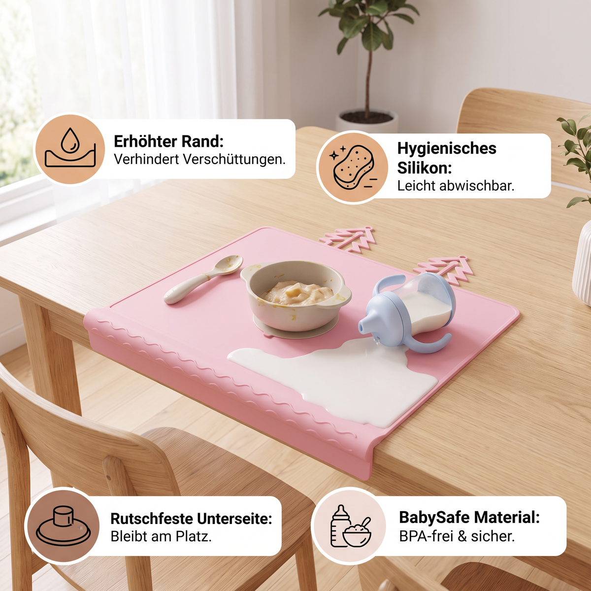 BabySafe praktische & hygienische Silikon-Babytischmatte mit erhöhtem Rand