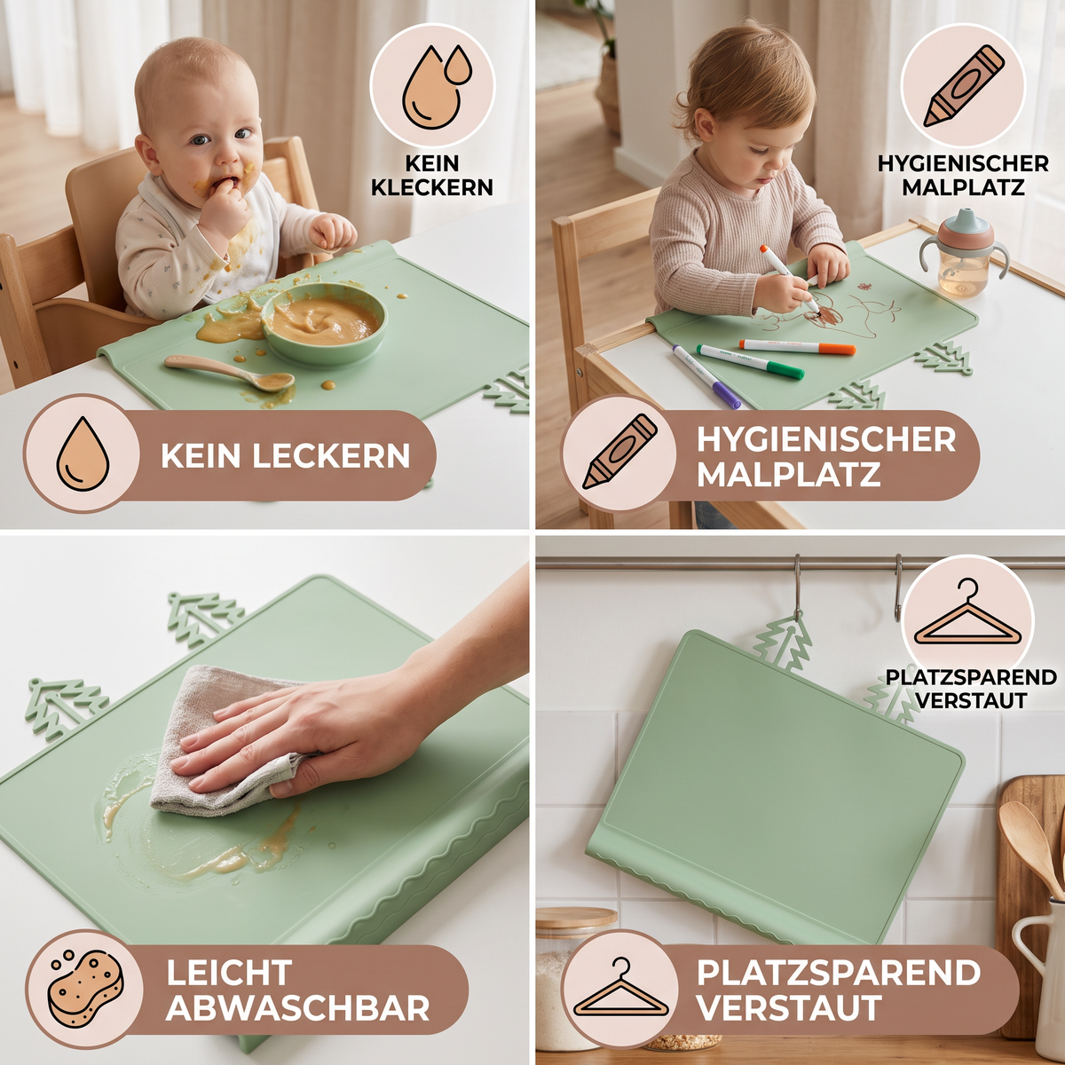 BabySafe praktische & hygienische Silikon-Babytischmatte mit erhöhtem Rand