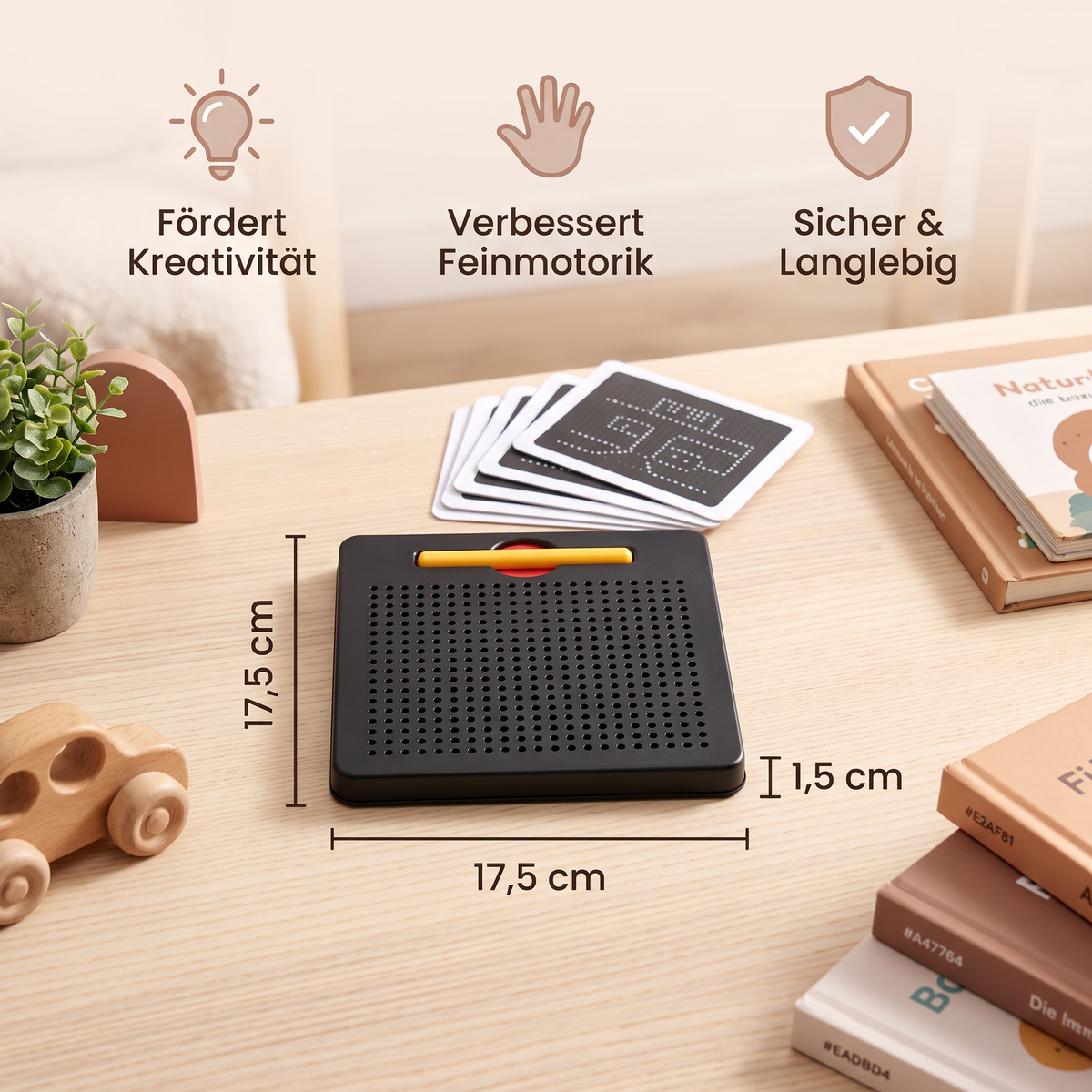 2-in-1 Magnetische Schreib- & Zeichentafel mit aufsteckbaren Formen für Kinder