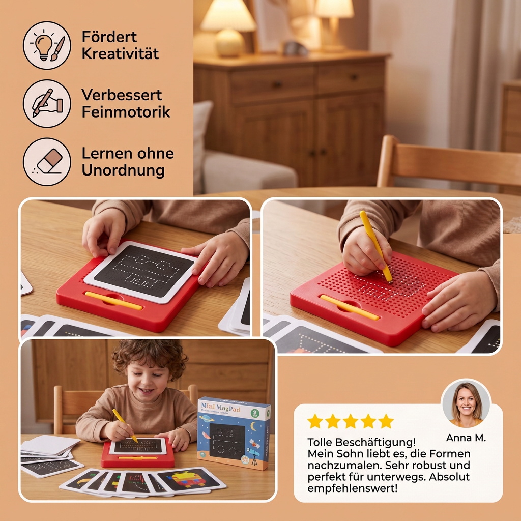 2-in-1 Magnetische Schreib- & Zeichentafel mit aufsteckbaren Formen für Kinder