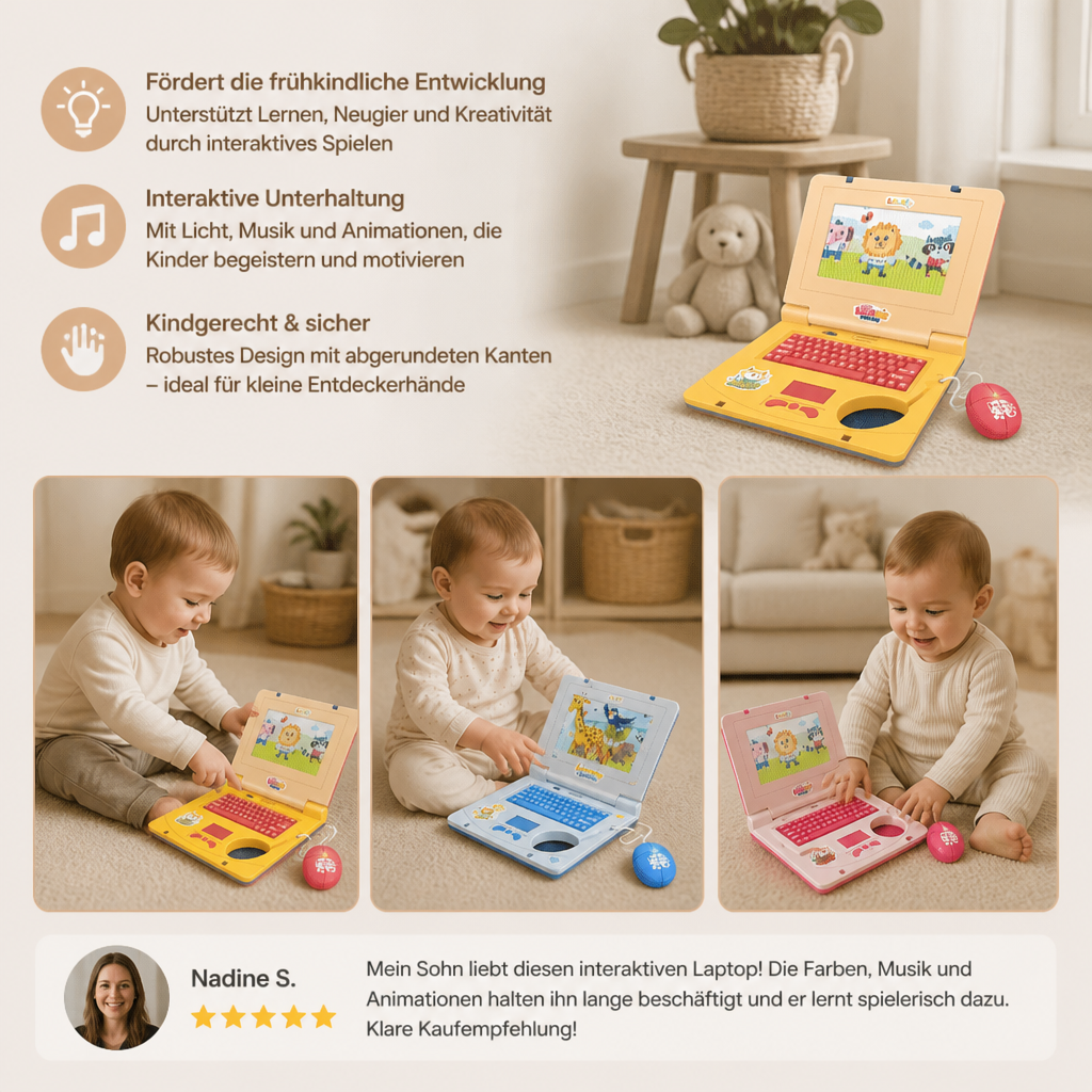 Interaktiver Kinder-Laptop mit Licht, Musik & scrollendem Bildschirm