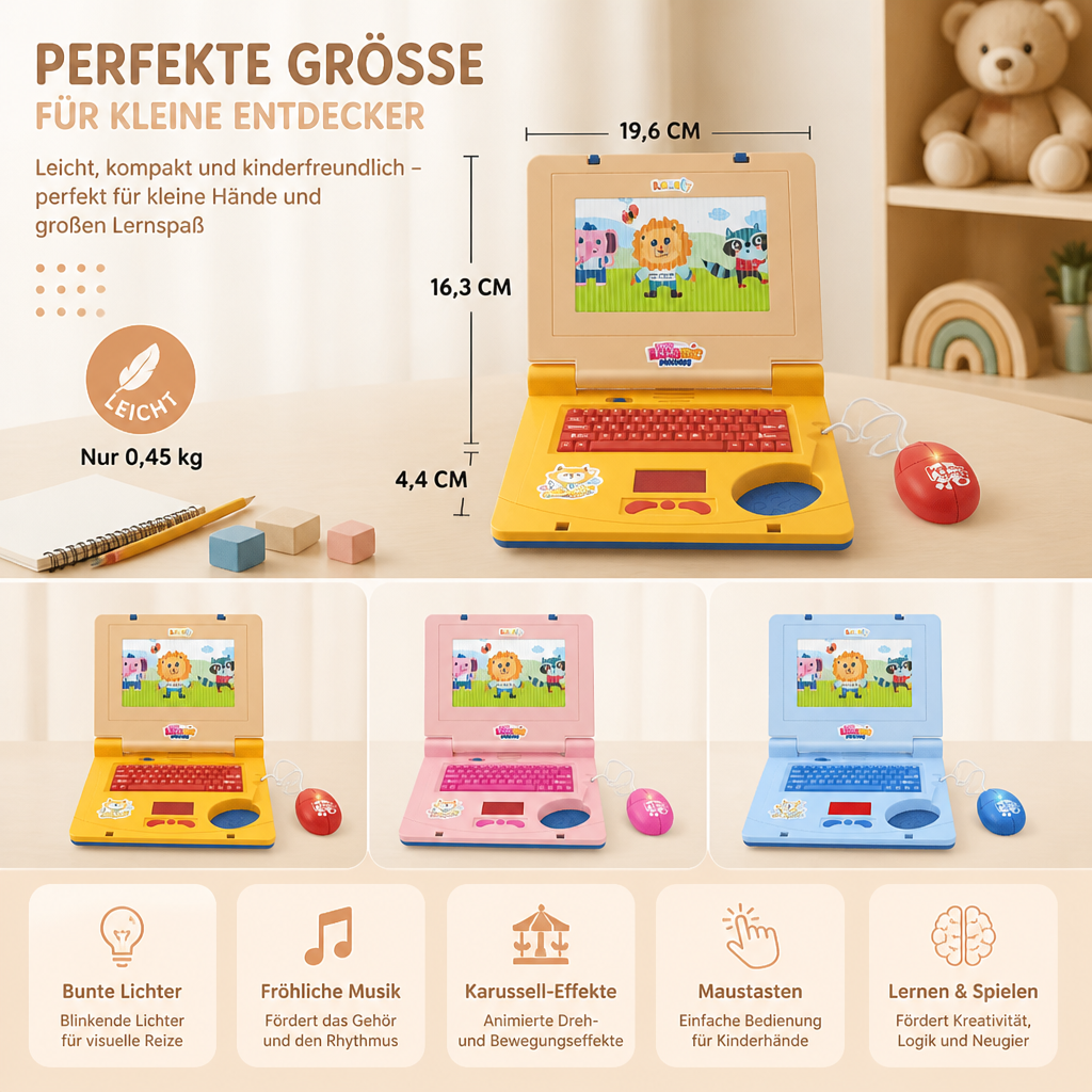 Interaktiver Kinder-Laptop mit Licht, Musik & scrollendem Bildschirm