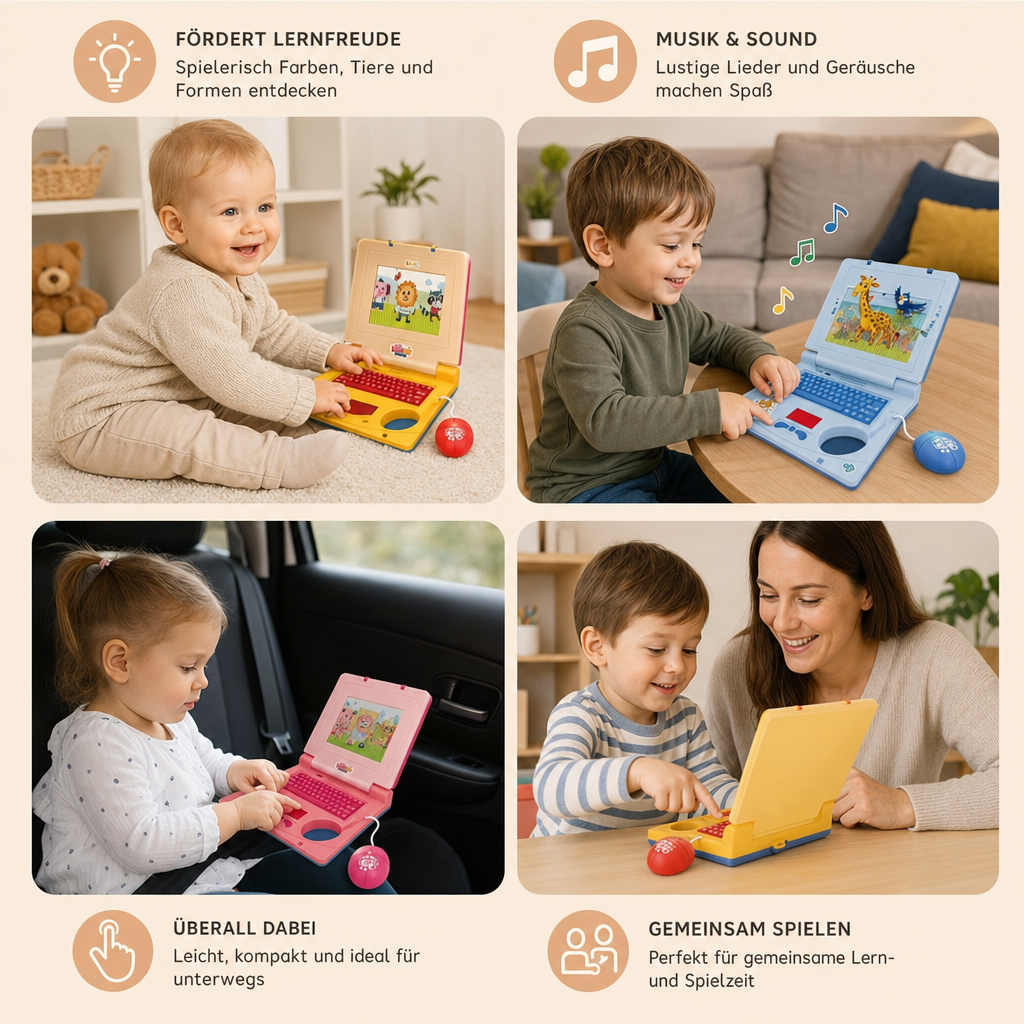 Interaktiver Kinder-Laptop mit Licht, Musik & scrollendem Bildschirm