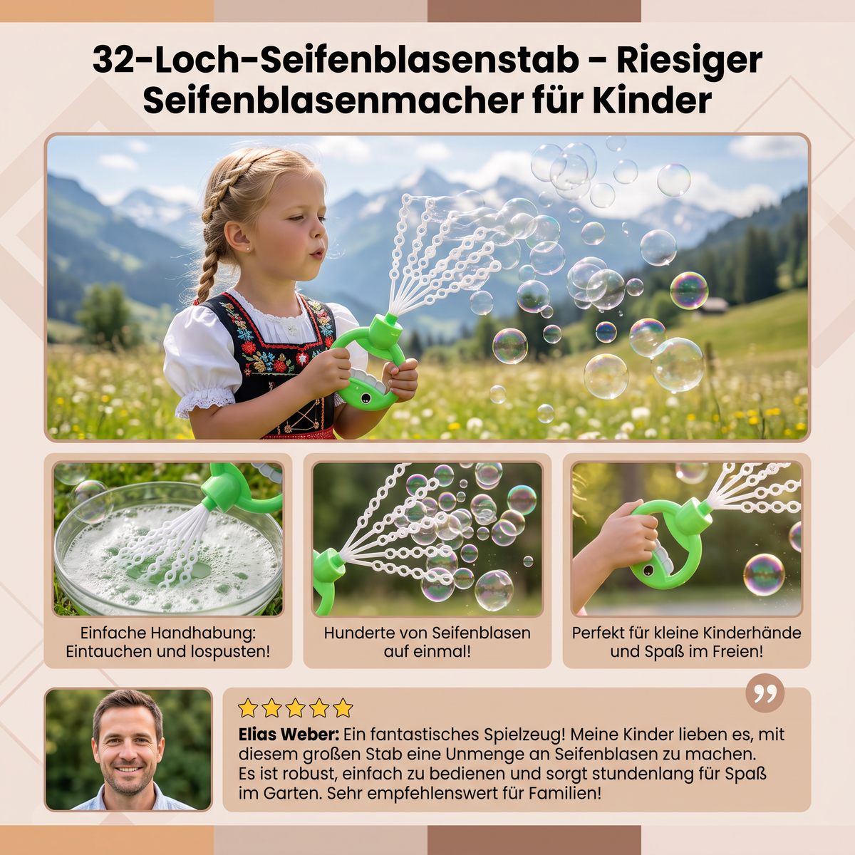 32-Loch-Seifenblasenstab – Riesiger Seifenblasenmacher für Kinder