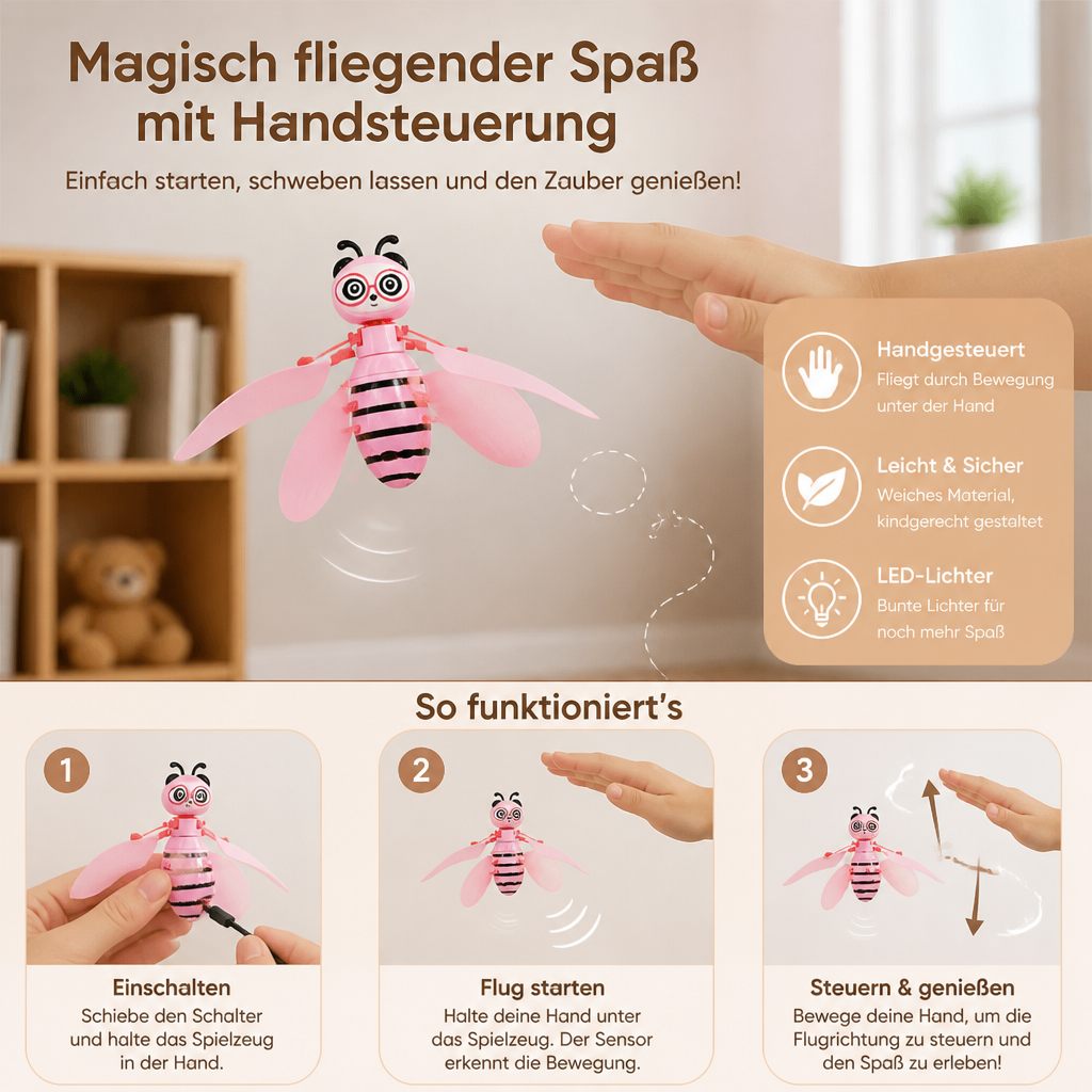 Handgesteuertes fliegendes Bienen-Spielzeug mit Bewegungssensor & LED-Lichtern