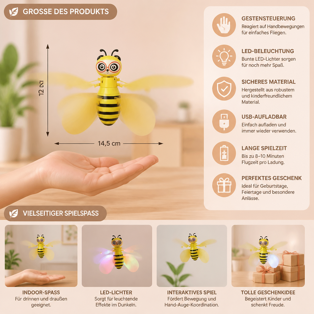 Handgesteuertes fliegendes Bienen-Spielzeug mit Bewegungssensor & LED-Lichtern