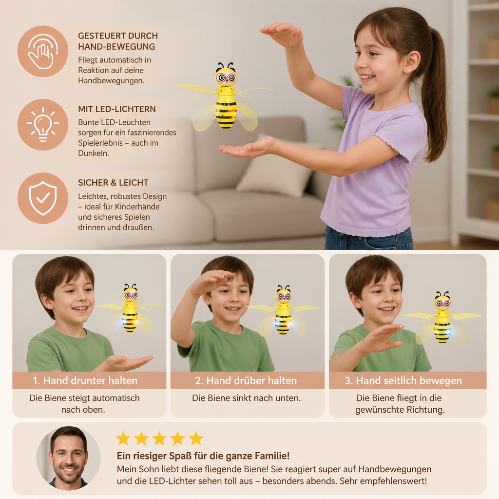 Handgesteuertes fliegendes Bienen-Spielzeug mit Bewegungssensor & LED-Lichtern