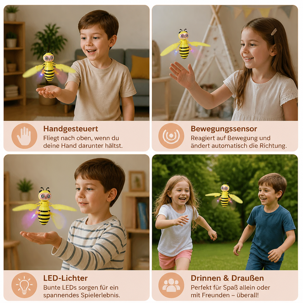 Handgesteuertes fliegendes Bienen-Spielzeug mit Bewegungssensor & LED-Lichtern
