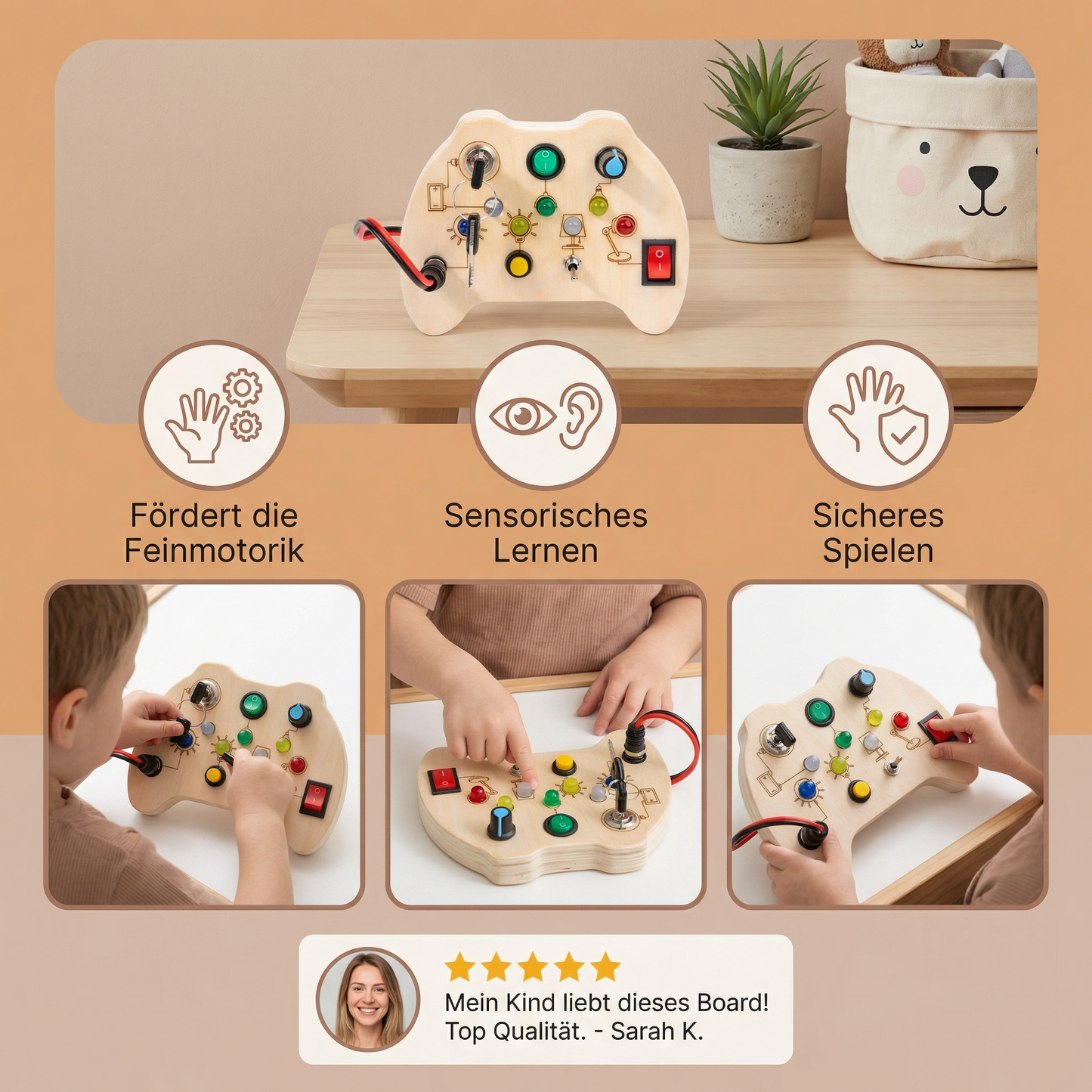 Holz LED Busy Board Controller – Montessori Sensorisches Lernspielzeug zur Förderung der Motorik
