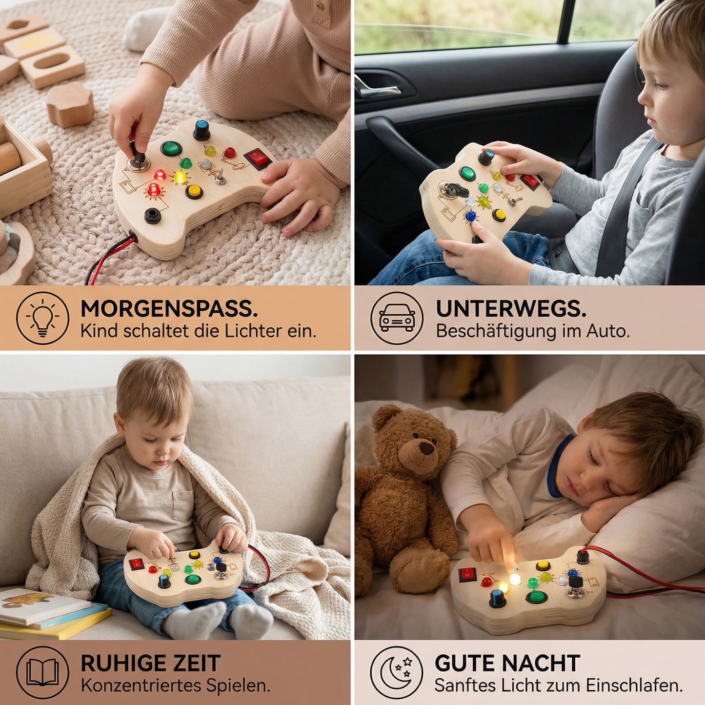 Holz LED Busy Board Controller – Montessori Sensorisches Lernspielzeug zur Förderung der Motorik