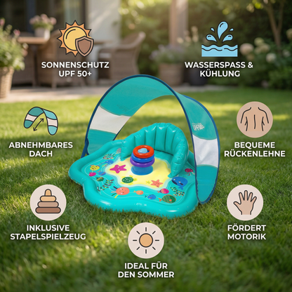 Uufblasbari Wässerspiilmatte für Babys mit Sonne-Schutz – Perfekt für de Summer