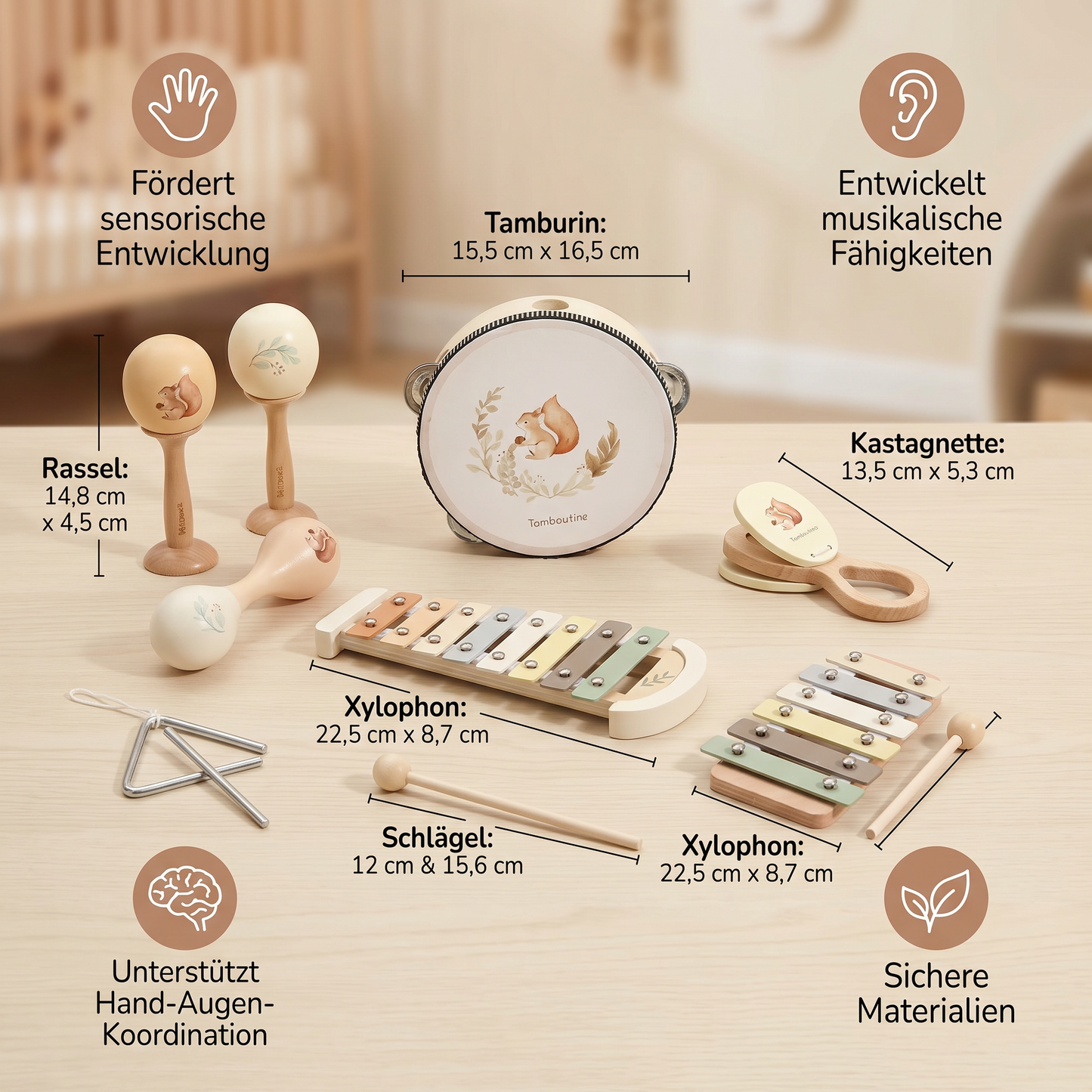 Montessori Holz-Musikinstrumente Set für Babys - Sensorisches & Musikalisches Lernspielzeug