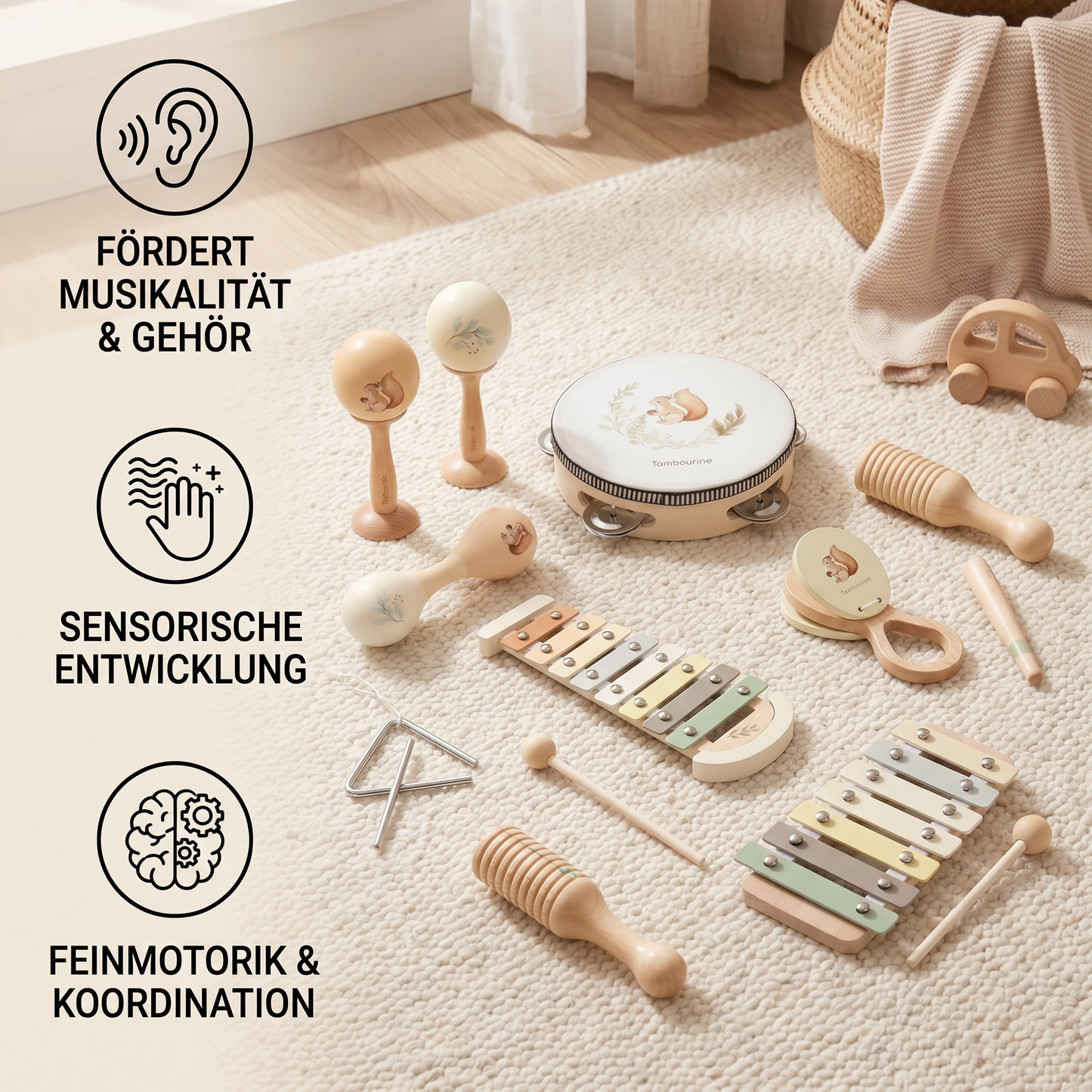 Montessori Holz-Musikinstrumente Set für Babys - Sensorisches & Musikalisches Lernspielzeug