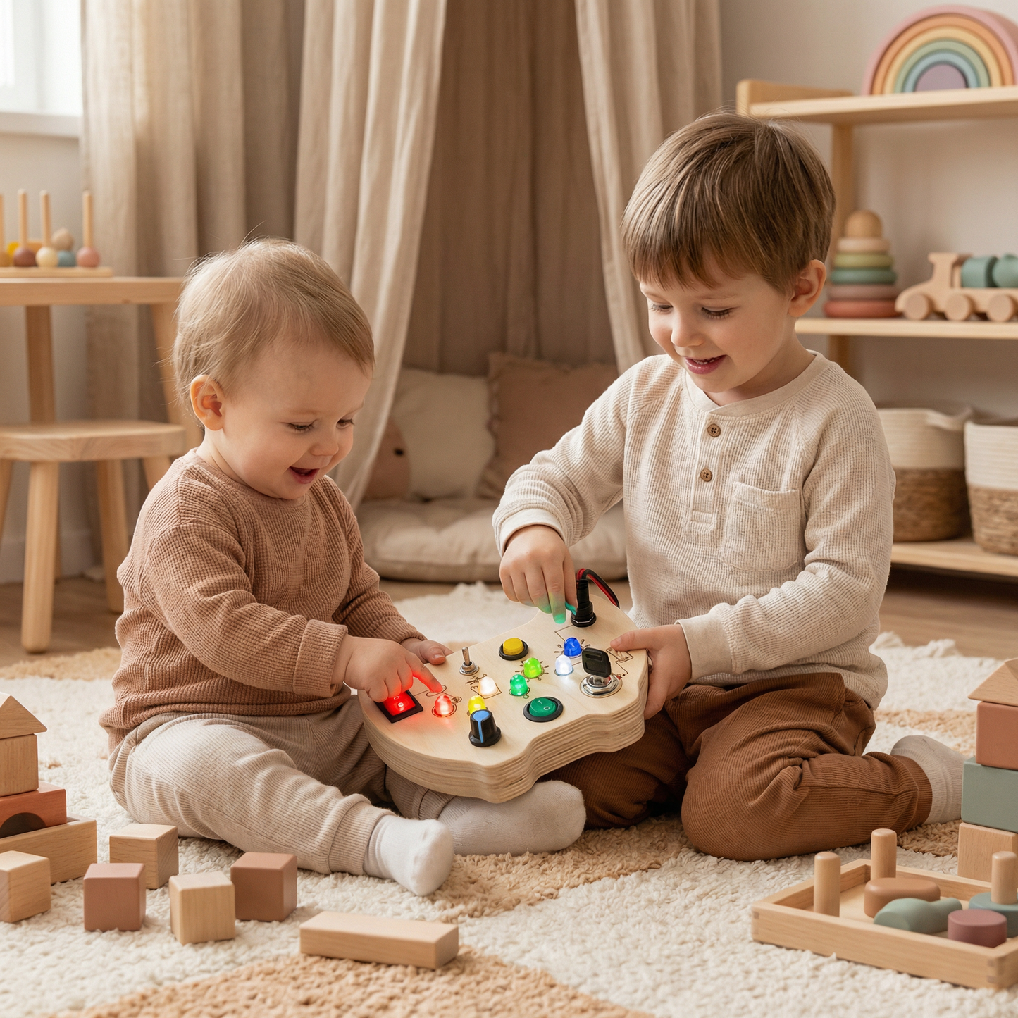 Holz LED Busy Board Controller – Montessori Sensorisches Lernspielzeug zur Förderung der Motorik