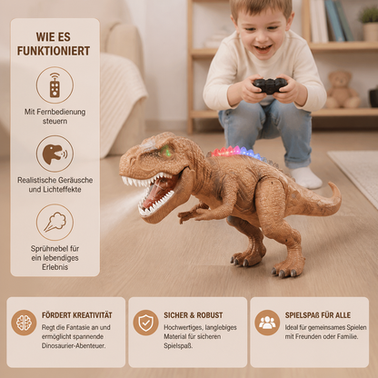 Ferngesteuerter laufender T-Rex – RC-Dinosaurier mit Sprühnebel, Licht & Sound
