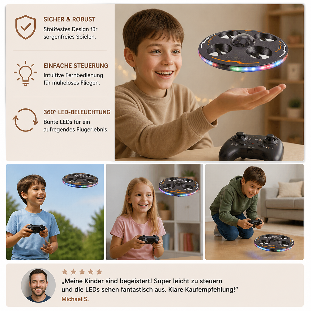 Ferngesteuerte LED-Fliegende-Untertasse-Drohne
