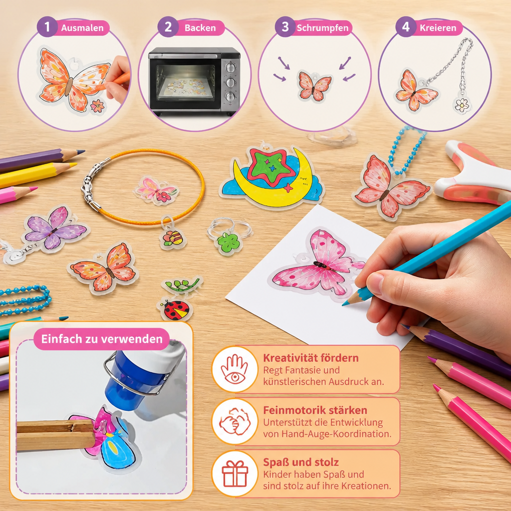DIY-Schrumpfkunst-Set für Schlüsselanhänger & Charms für Kinder