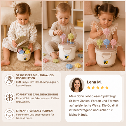 Montessori-Lernspiel mit Blumentopf zum Zuordnen von Farben & Zahlen