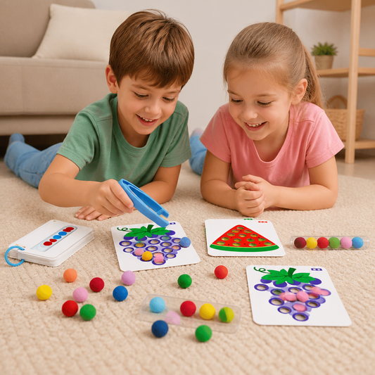 Montessori-Pompon-Lernspiel für Farben & Zahlen zur Förderung der Feinmotorik