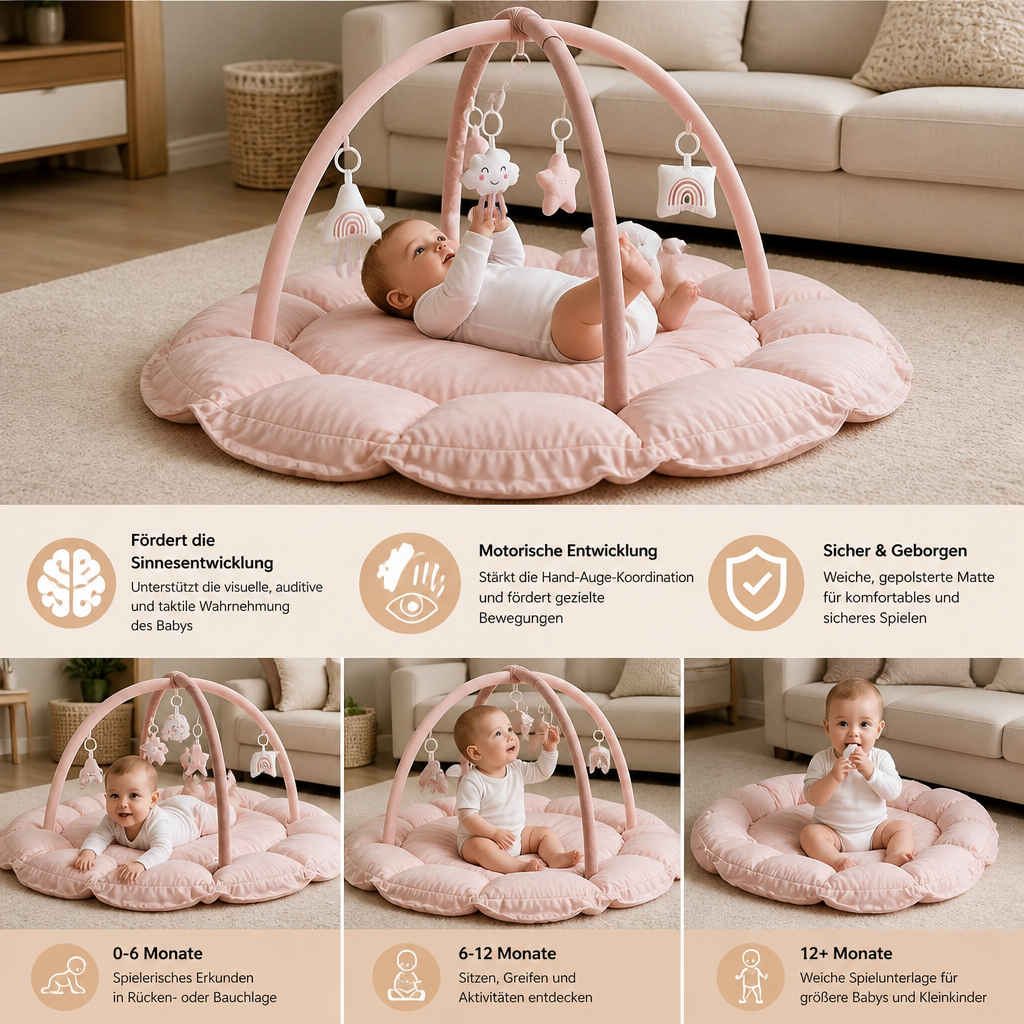 5-in-1 Plüsch-Baby-Spielbogen, Aktivitätsmatte & Bett mit Hängespielzeug