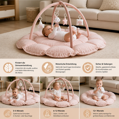 5-in-1 Plüsch-Baby-Spielbogen, Aktivitätsmatte & Bett mit Hängespielzeug