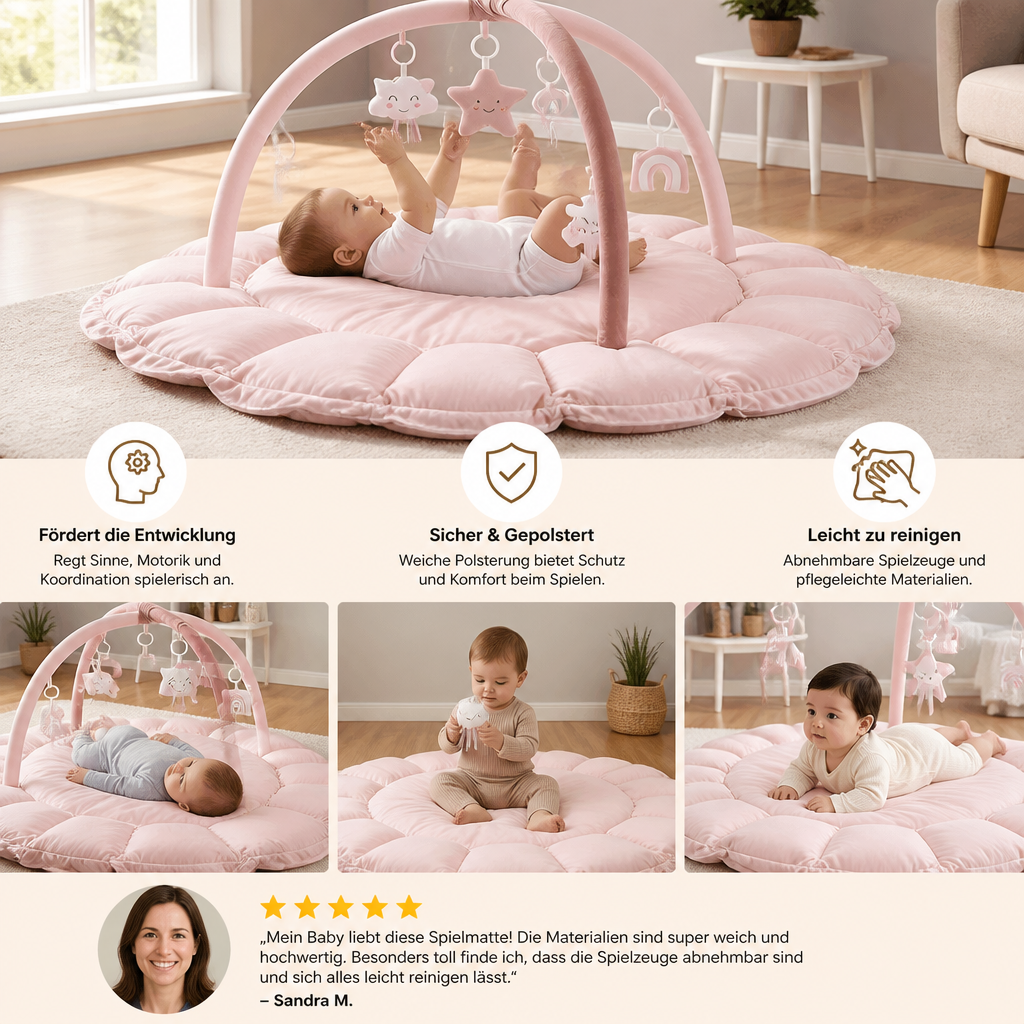5-in-1 Plüsch-Baby-Spielbogen, Aktivitätsmatte & Bett mit Hängespielzeug