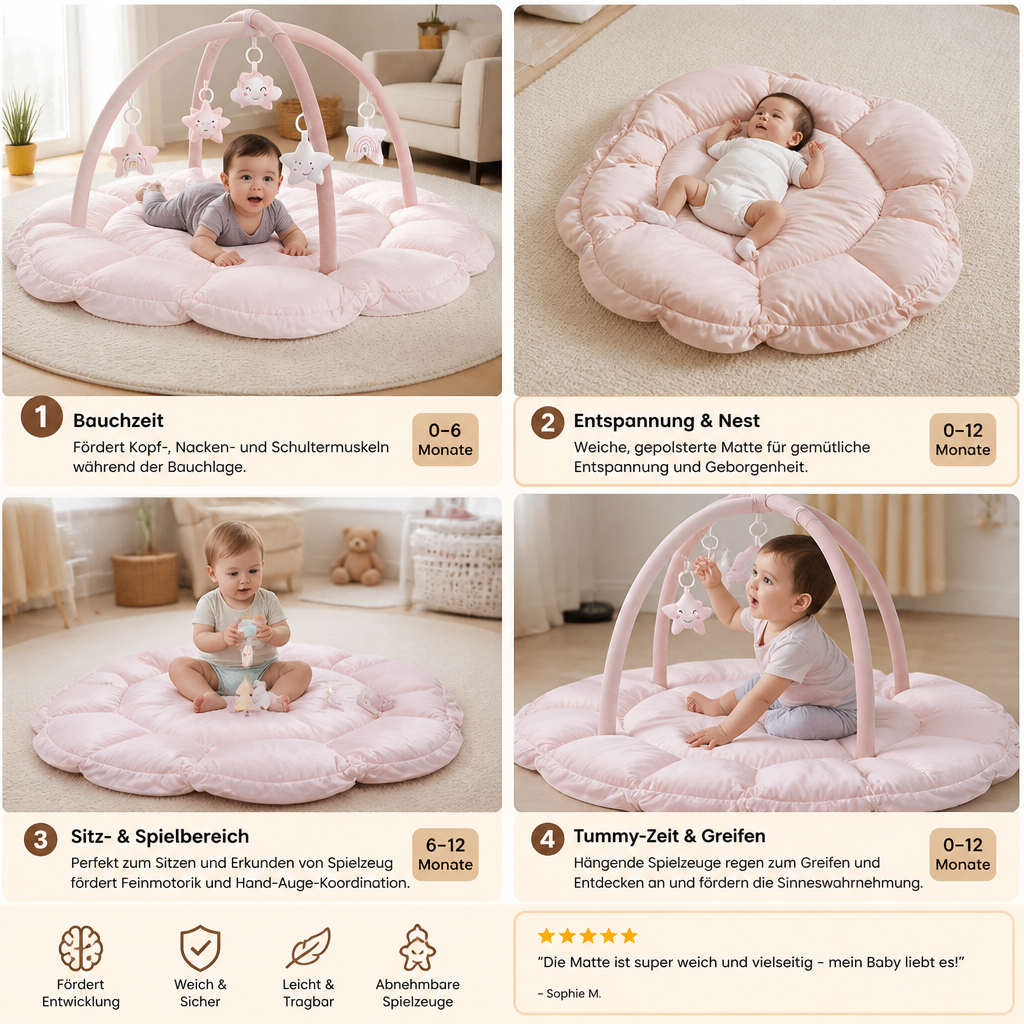 5-in-1 Plüsch-Baby-Spielbogen, Aktivitätsmatte & Bett mit Hängespielzeug