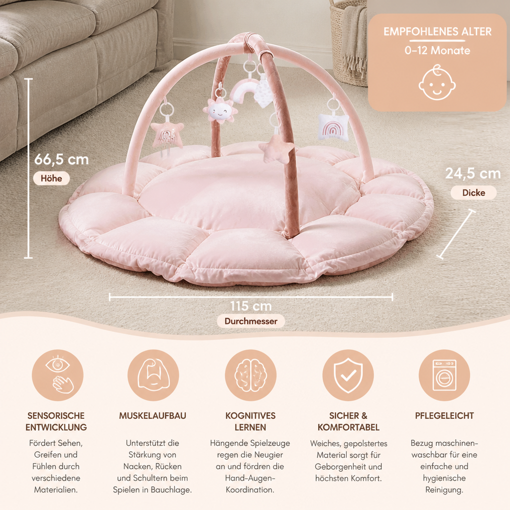 5-in-1 Plüsch-Baby-Spielbogen, Aktivitätsmatte & Bett mit Hängespielzeug