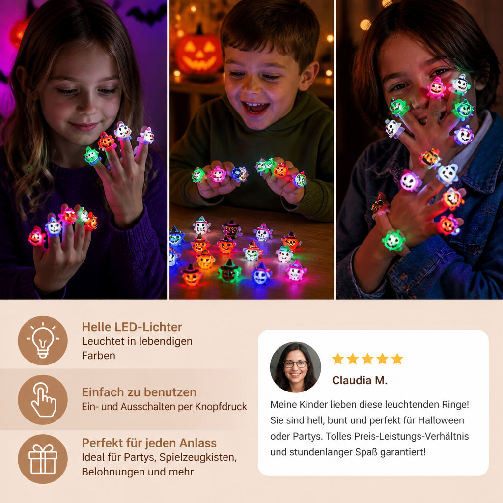 50er-Pack blinkende LED-Halloween-Ringe für Kinderpartys & Süßigkeitentüten