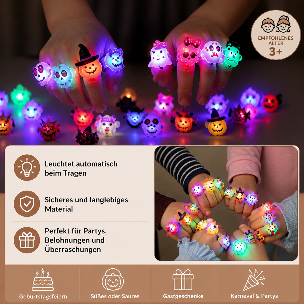 50er-Pack blinkende LED-Halloween-Ringe für Kinderpartys & Süßigkeitentüten
