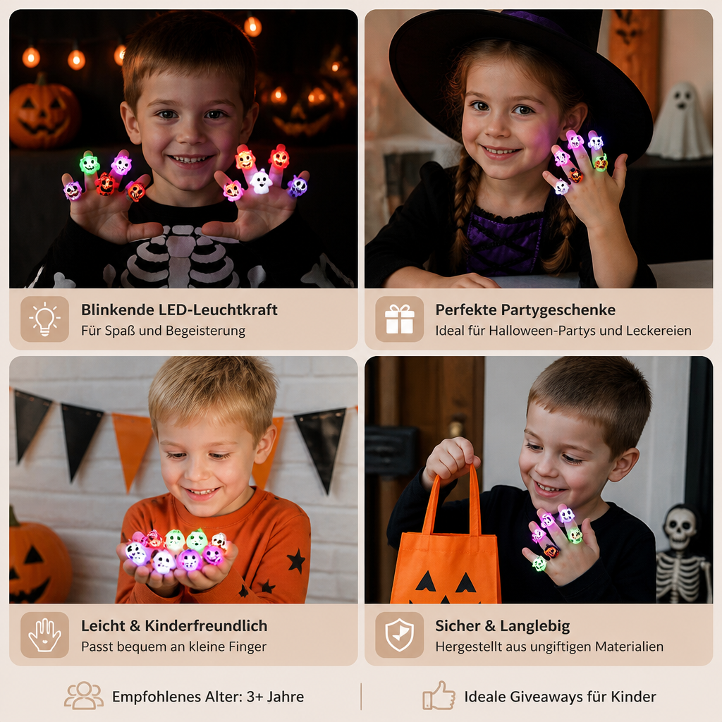 50er-Pack blinkende LED-Halloween-Ringe für Kinderpartys & Süßigkeitentüten