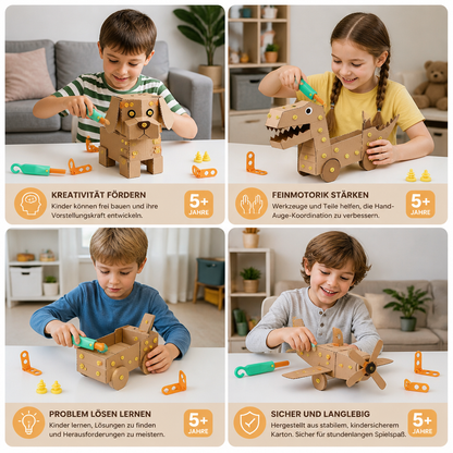 Sicheres 100-teiliges MINT-Konstruktionsset aus Pappe mit Werkzeugset für Kinder