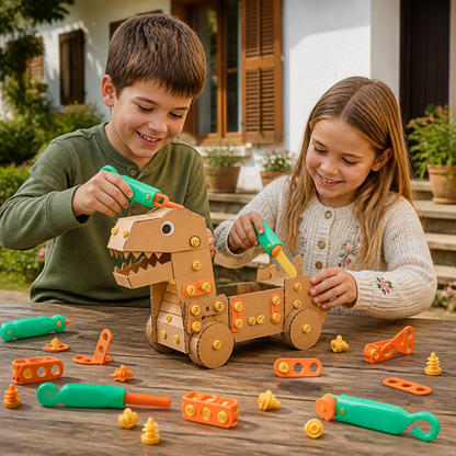 Sicheres 100-teiliges MINT-Konstruktionsset aus Pappe mit Werkzeugset für Kinder