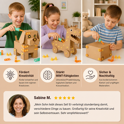 Sicheres 100-teiliges MINT-Konstruktionsset aus Pappe mit Werkzeugset für Kinder