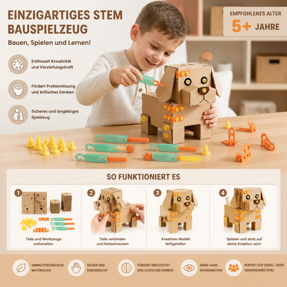 Sicheres 100-teiliges MINT-Konstruktionsset aus Pappe mit Werkzeugset für Kinder