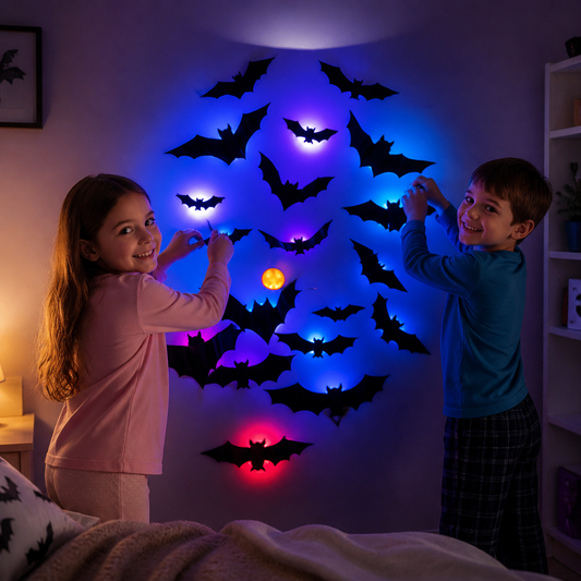 3D-LED-Halloween-Fledermaus-Wanddekoration mit Farbwechsel-Lichtern