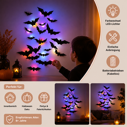 3D-LED-Halloween-Fledermaus-Wanddekoration mit Farbwechsel-Lichtern