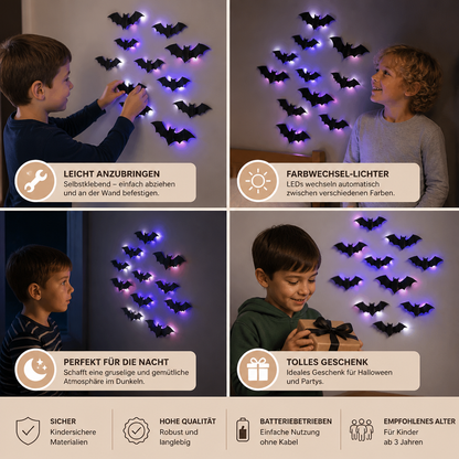 3D-LED-Halloween-Fledermaus-Wanddekoration mit Farbwechsel-Lichtern