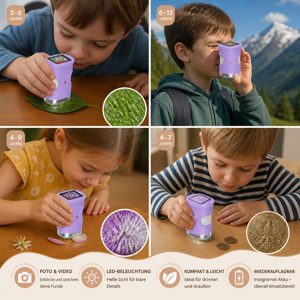 2-in-1 Digitales Mikroskop & Teleskop für Kinder mit Foto- und Videokamera