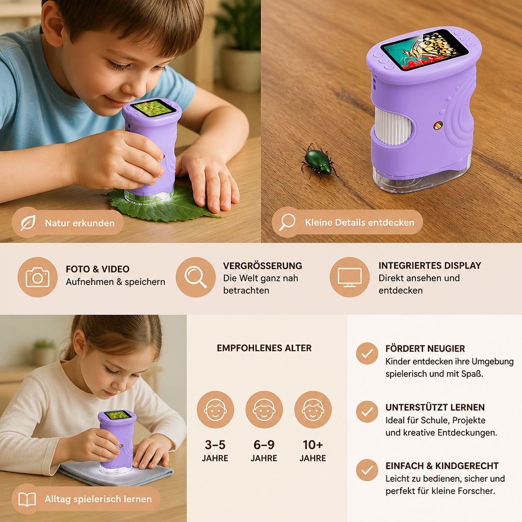 2-in-1 Digitales Mikroskop & Teleskop für Kinder mit Foto- und Videokamera