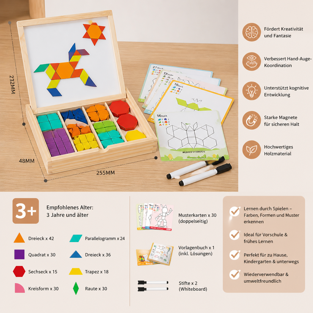Magnetisches geometrisches Formenpuzzle aus Holz für Kinder