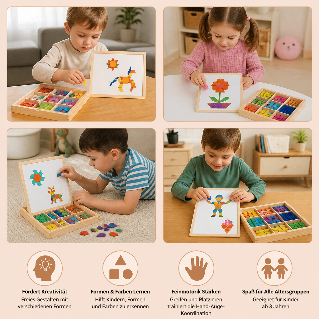 Magnetisches geometrisches Formenpuzzle aus Holz für Kinder