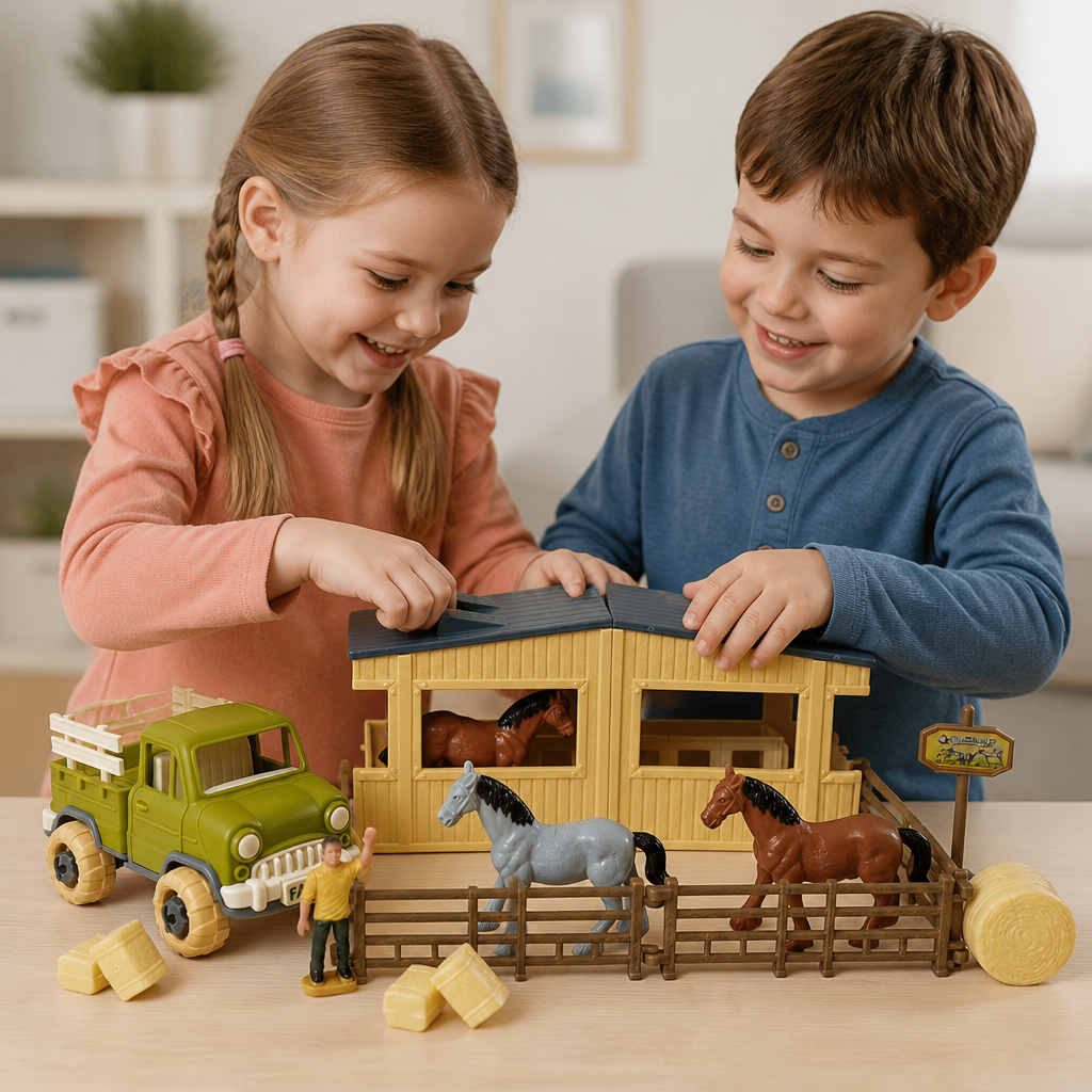 DIY zerlegbares Bauernhof-LKW- & Pferdestall-Spielset für Kinder