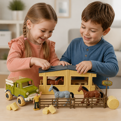 DIY zerlegbares Bauernhof-LKW- & Pferdestall-Spielset für Kinder
