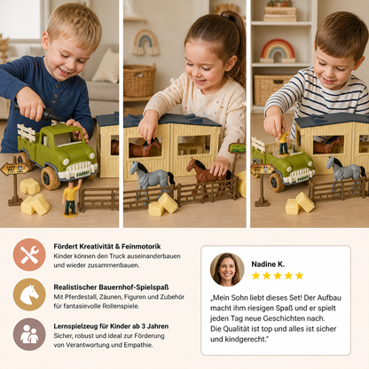 DIY zerlegbares Bauernhof-LKW- & Pferdestall-Spielset für Kinder